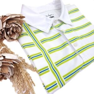 Men's Walter Hagan White Green Stripe Golf Polo Sz L